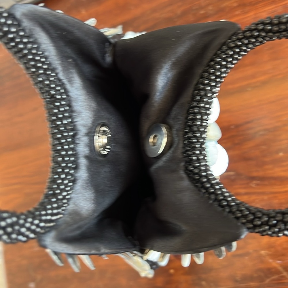 Handheld Shell Sequin Shoulder Bag in Iridescent Silver and Black - Picture 5 of 5